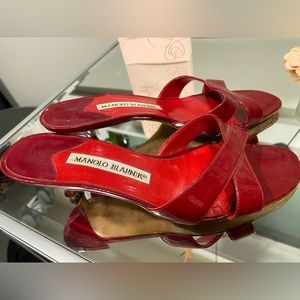 for @strawberryrose: A pair of paten leather Manolo heels